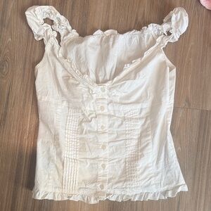 Women's White Ruffle Button-Front Tank Top
